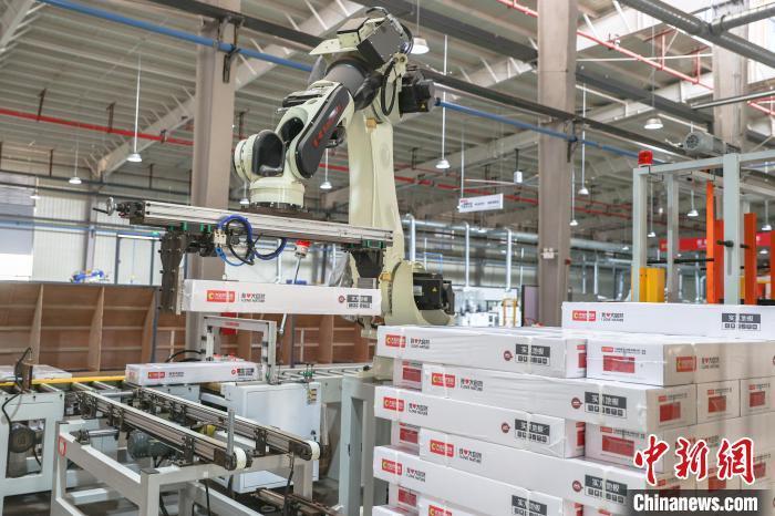 圖為大自然家居高端智能智造(南康)基地，智能機器人將包裝好的產品搬運碼垛在一塊。(資料圖) 　劉力鑫 攝